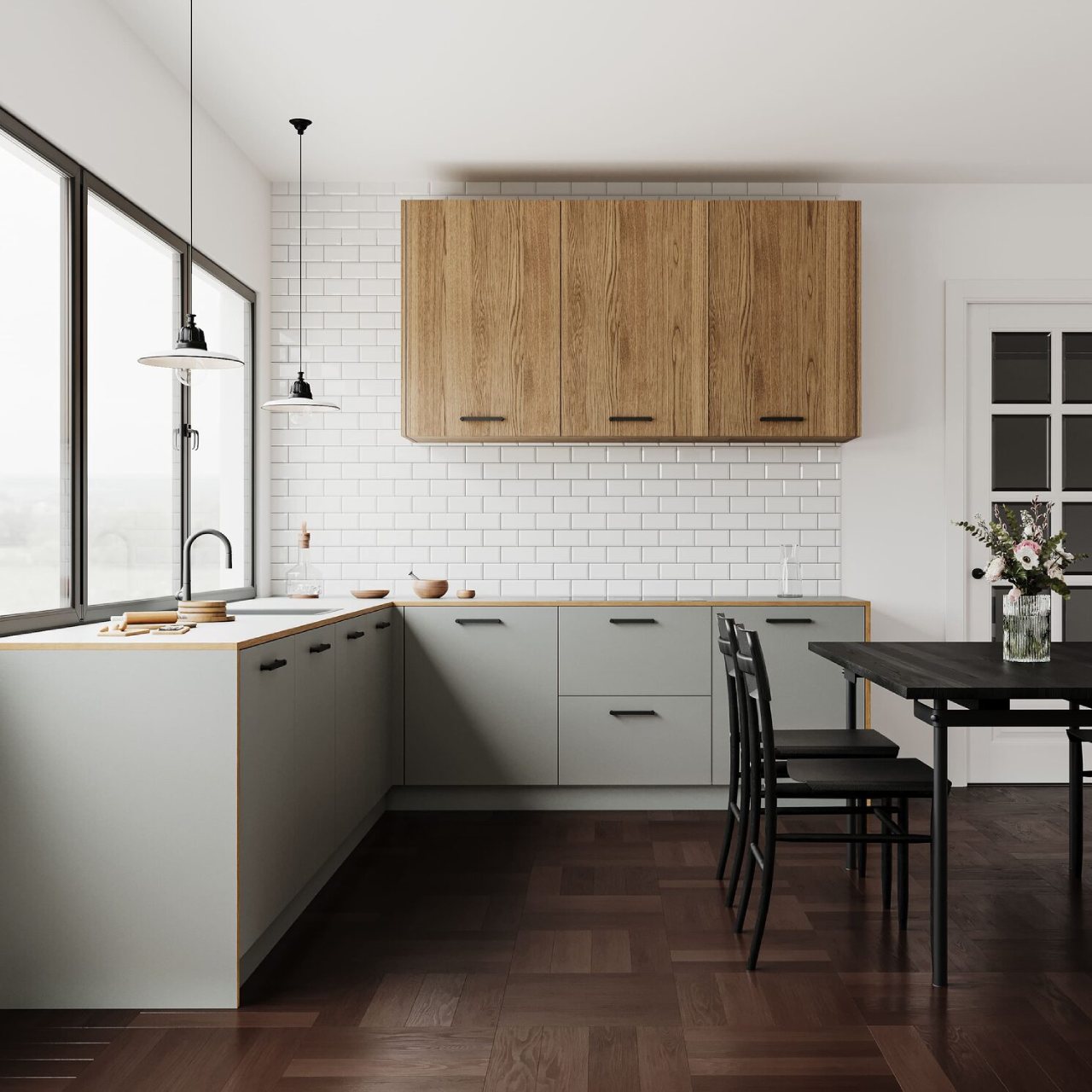 Мінімалістична кухня Basic, фасад Linoleum та Wood